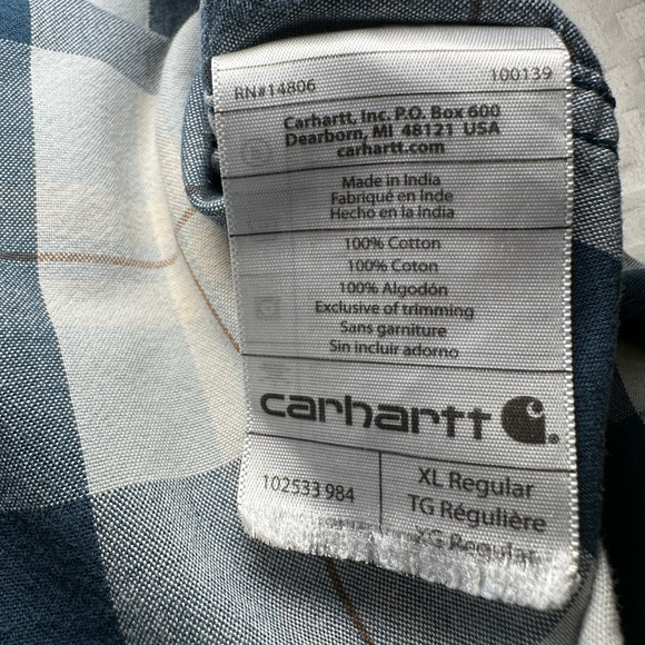 Carhartt Mens XL Relaxed Fit Plaid Button Front Short Sleeve Shirt 100% Cotton - Picture 8 of 8